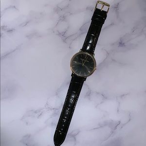 Leonard & Church Women Black/Gold Watch Croc Strap